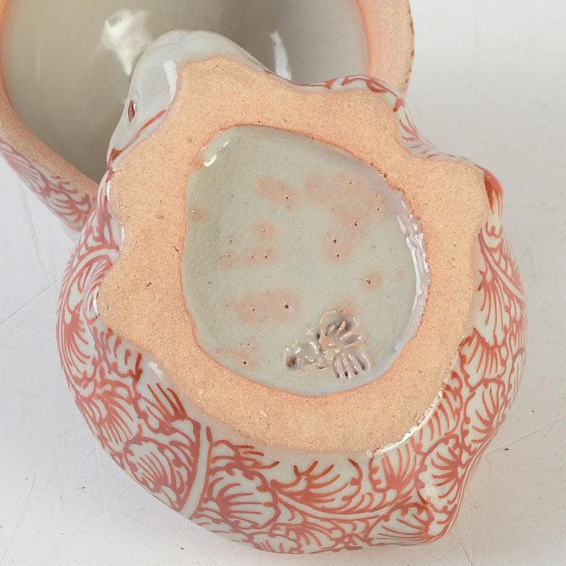茶道具 萬古焼 加賀瑞山造 赤絵卯香合 共箱 V 9753