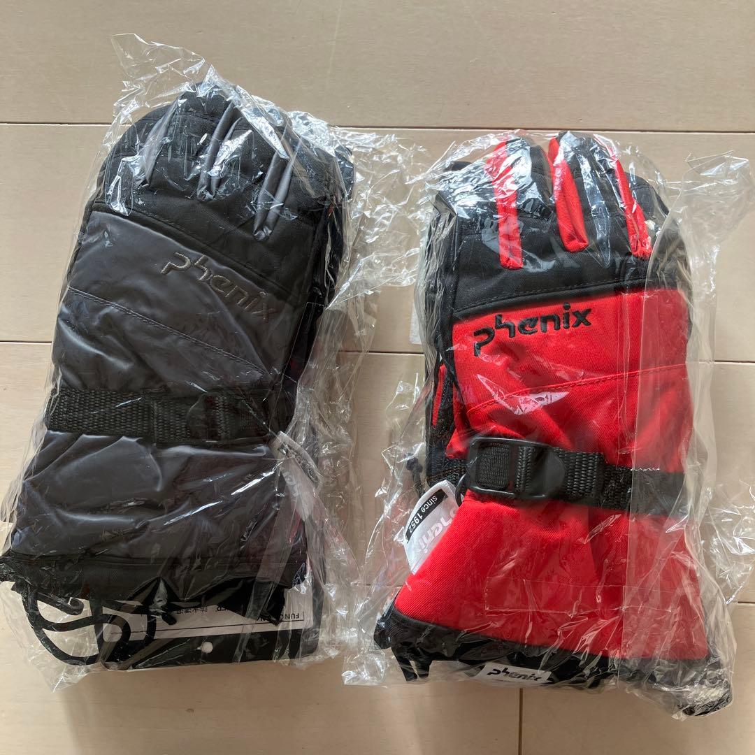 Phenix キッズ手袋 レッド/ブラック 2色セット　KMサイズ105-120 フェニックス（PHENIX） ジュニア キッズ 子供 スキー グローブ