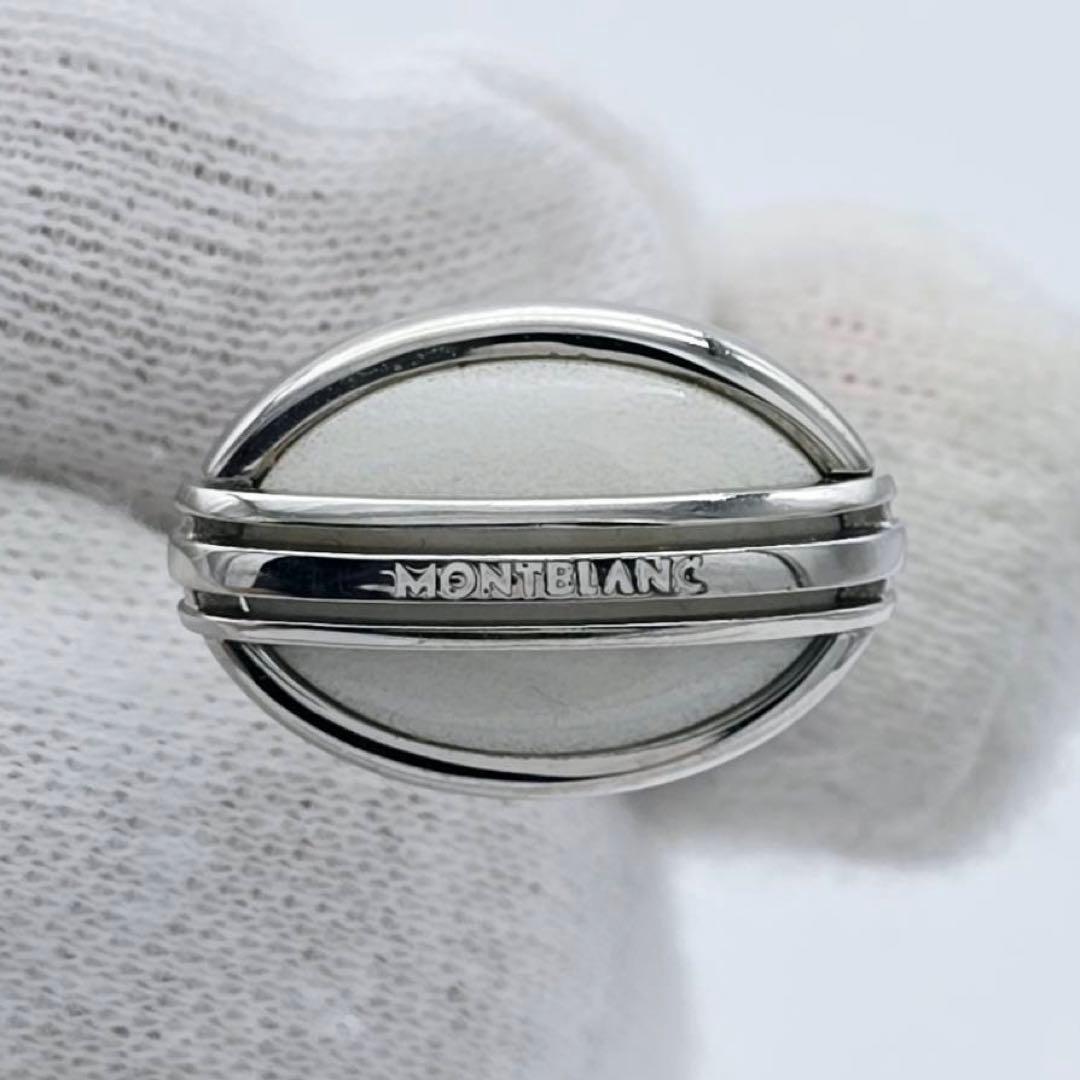 ☆MONTBLANC☆ カフリンクス オーバル ロゴ ホワイト シルバー