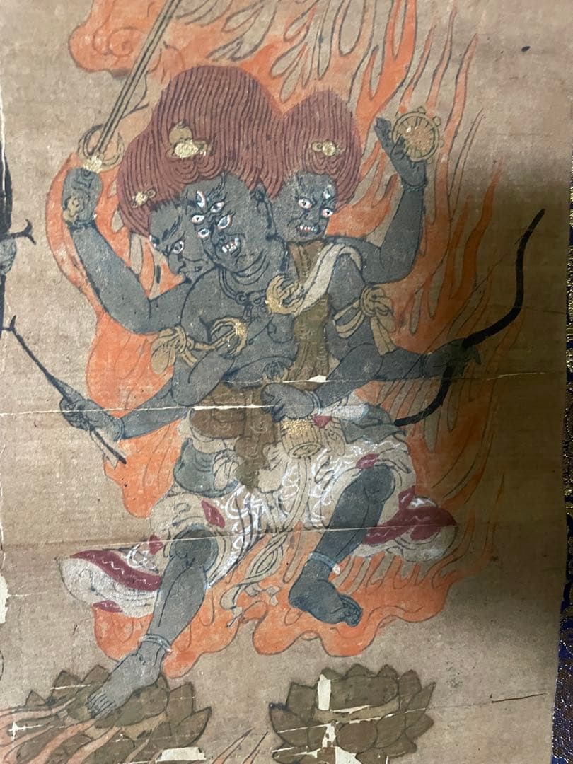 江戸(倉庫)様専用稀少 古い 仏画 明王像 肉筆掛け軸 時代 仏教美術