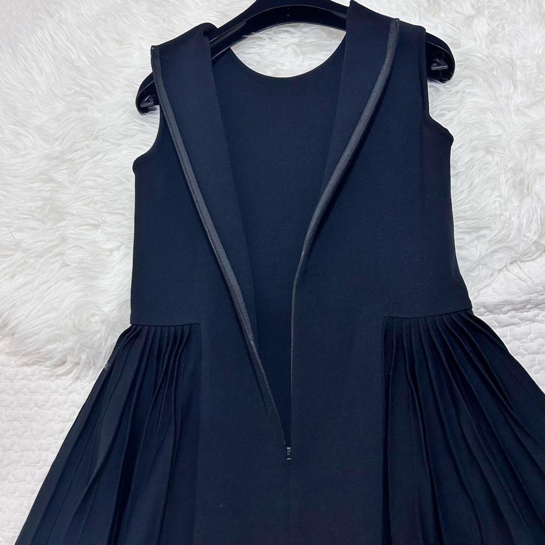 美品♡FOXEY サイドプリーツニットワンピース フレア 38 ダークネイビー