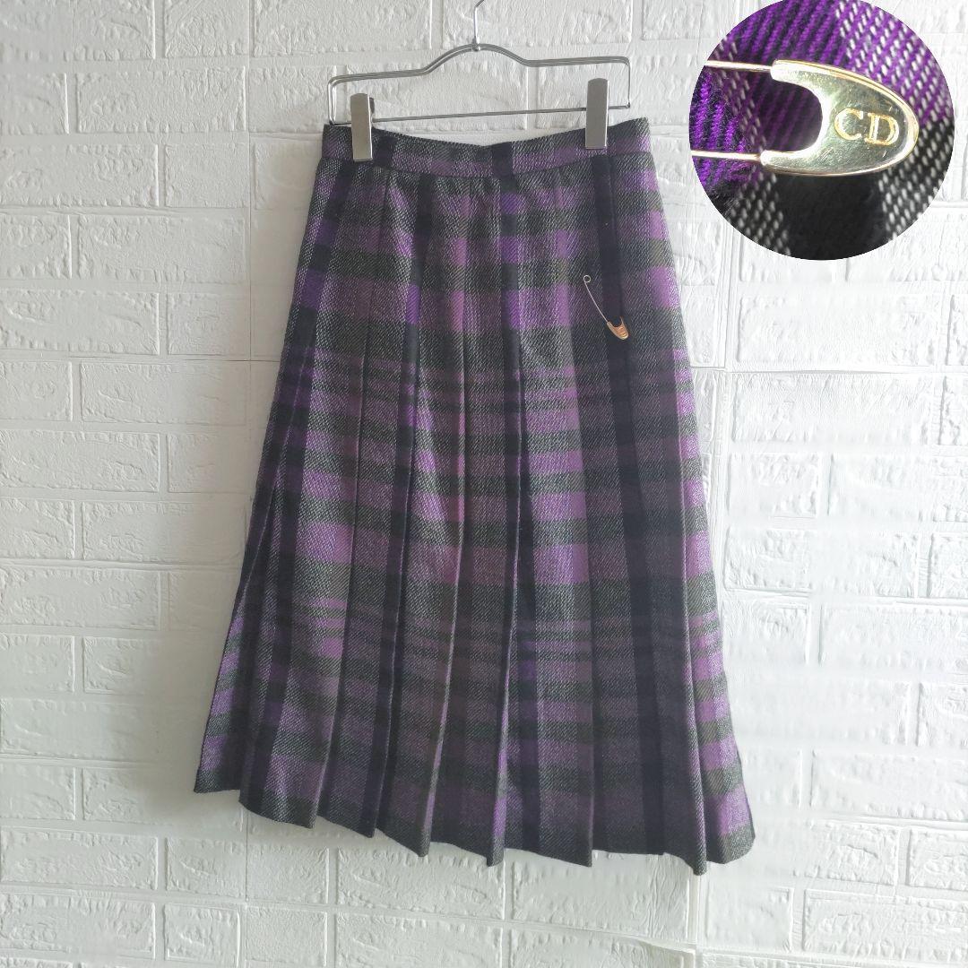 Christian Dior　ウール　ラップスカート　チェック　プリーツ オンラインファッション - Christian Dior ウール ラップスカート