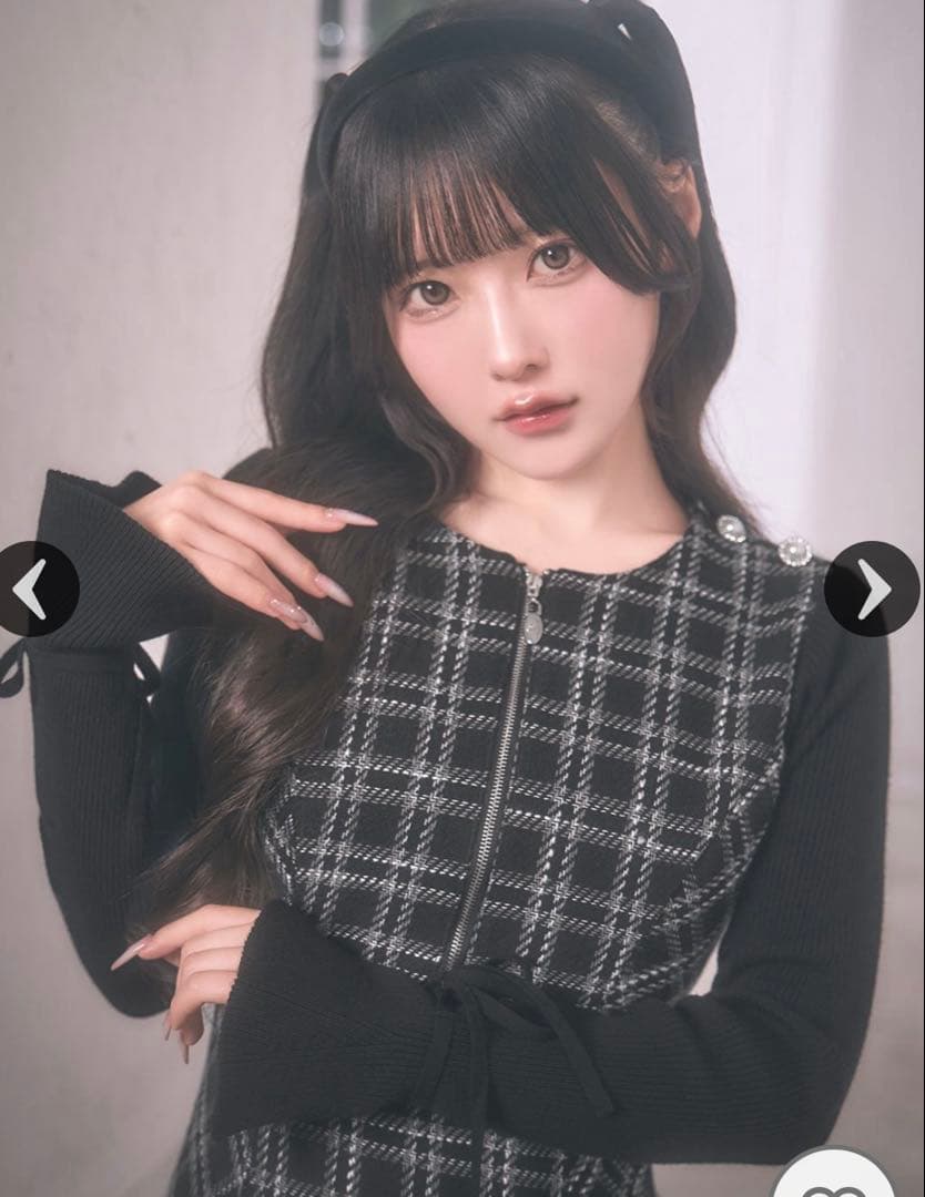 ミシェルマカロン ツイードチェックドッキングワンピース ブラック