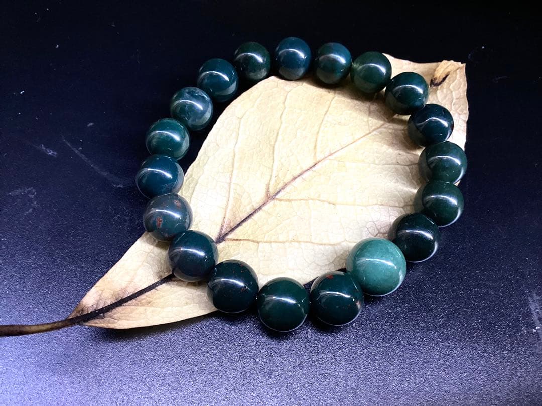 サックスブルー*出雲石ブレスレット 濃厚青緑 *希少色【碧玉】16cm