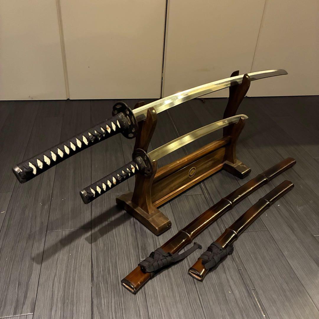 希少品 竹鞘 大小セット 竹筒拵 高級模造刀 居合刀 竹鞘太刀