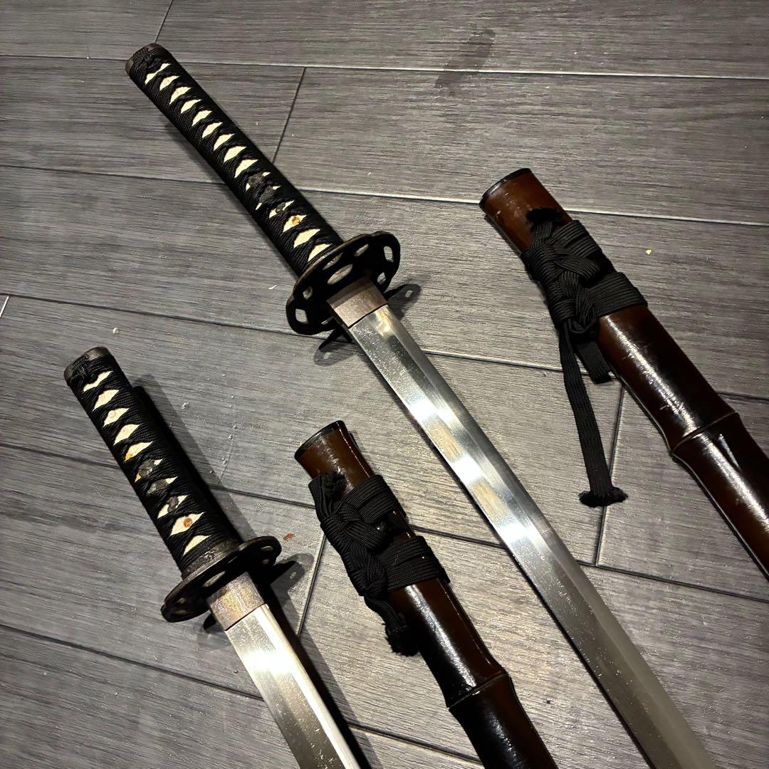 希少品 竹鞘 大小セット 竹筒拵 高級模造刀 居合刀 竹鞘太刀