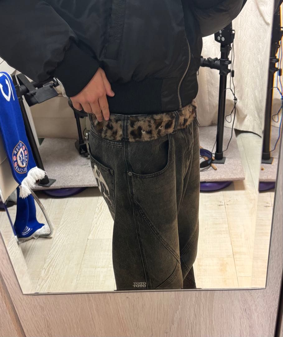 AFB. FUR BELT LEOPARD CHARCOAL