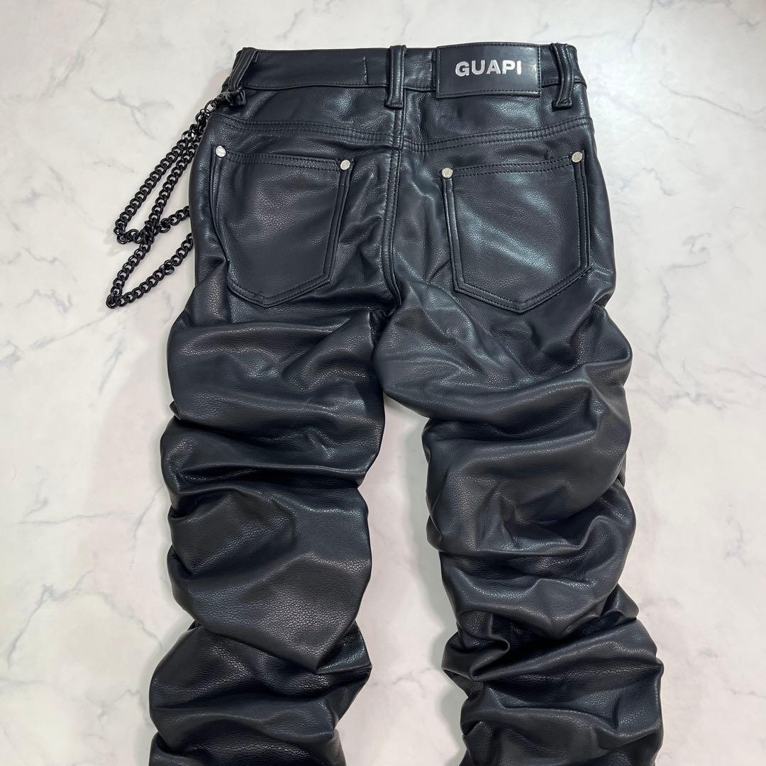 GUAPI グアピ オールブラック スーパースタックレザーデニム 新品 28