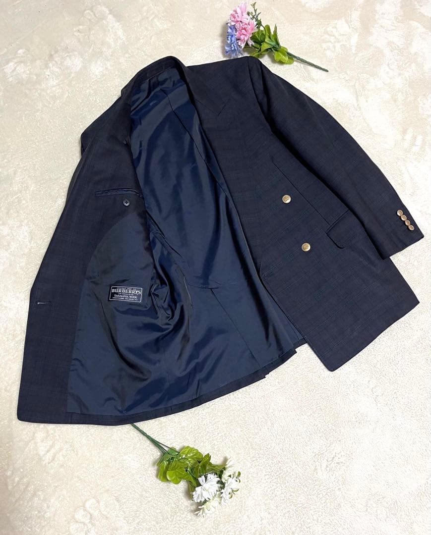 極美品 バーバリー ダブル 紺ブレ 6ボタン 金ボタン XL相当 イギリス製
