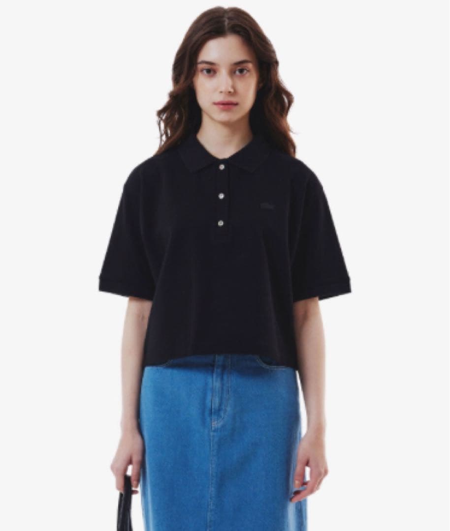 今季新作 LACOSTE ラコステポロシャツ ブラック 半袖 クロップド