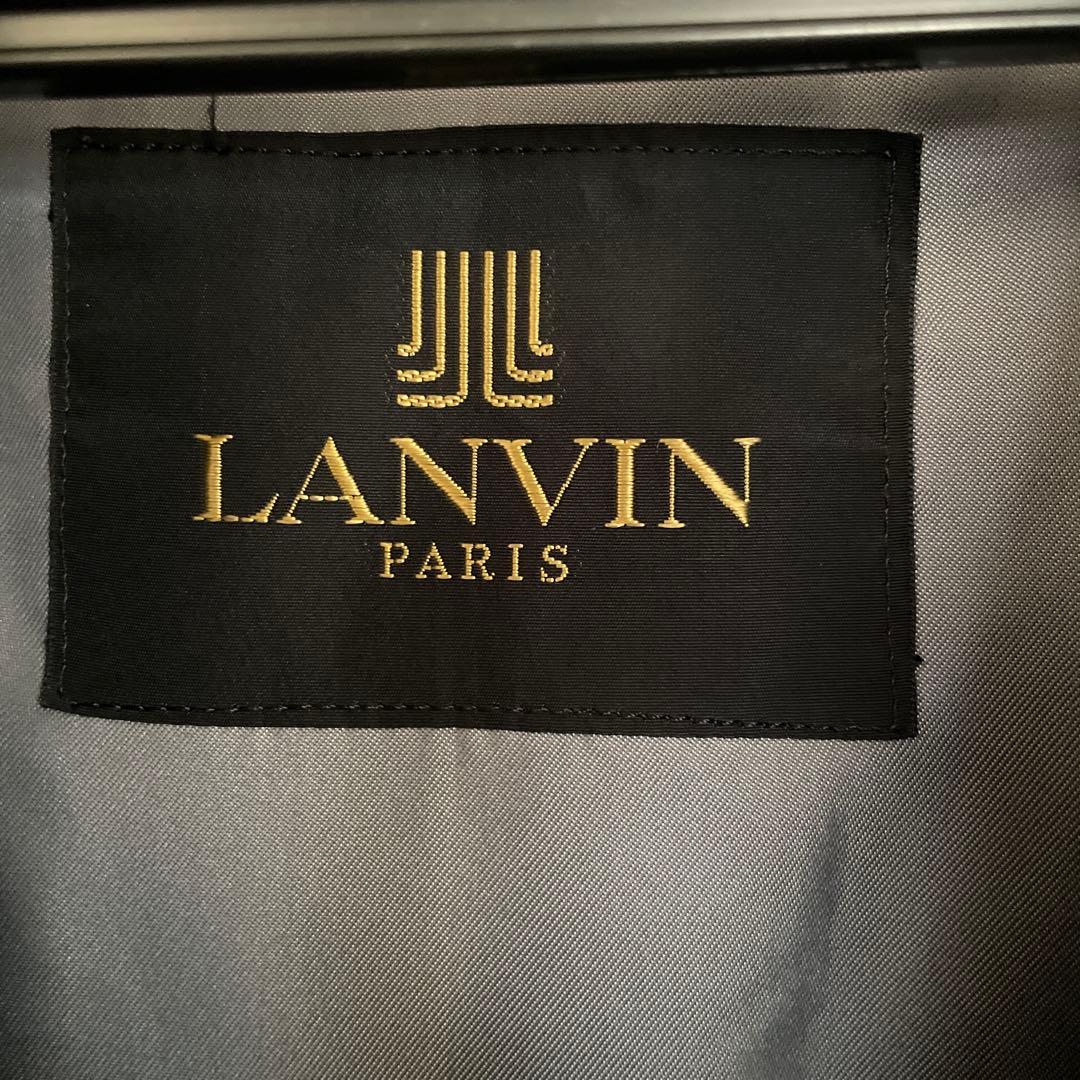 LANVIN ネイビー ステンカラーコート L ウール シルク