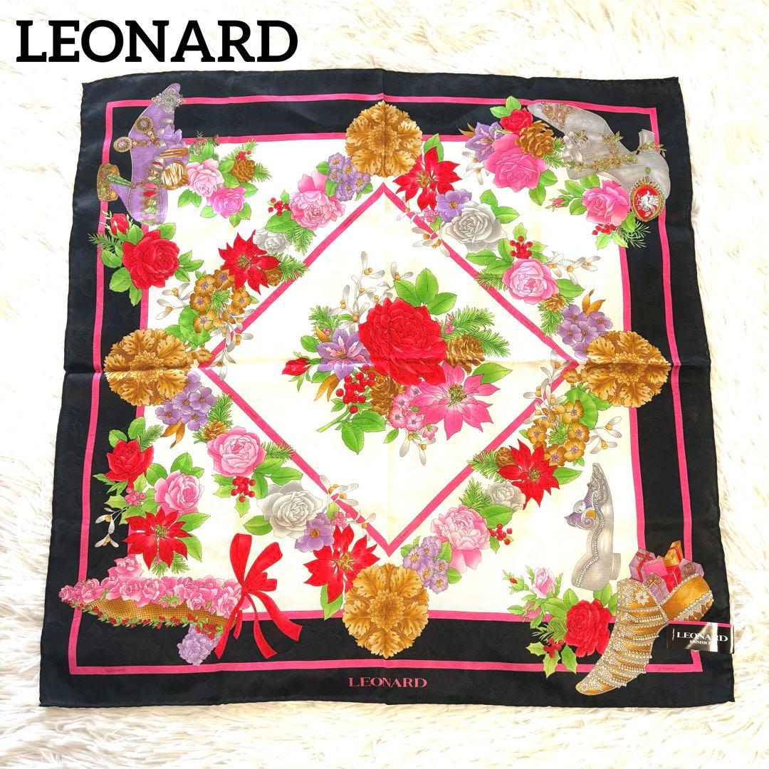 未使用✨レオナール 花柄スカーフ 大判ハンカチ シルク100% 日本製