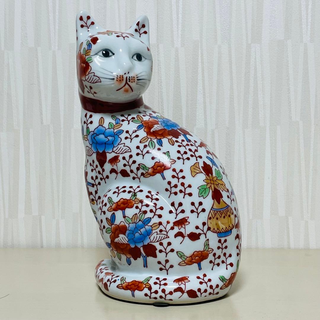 大型 古伊万里 金彩 色絵 猫 置物 陶器製 縁起物 アンティーク 大型 古伊万里 金彩 色絵 猫 置物 陶器製 縁起物 アンティーク 伊万里