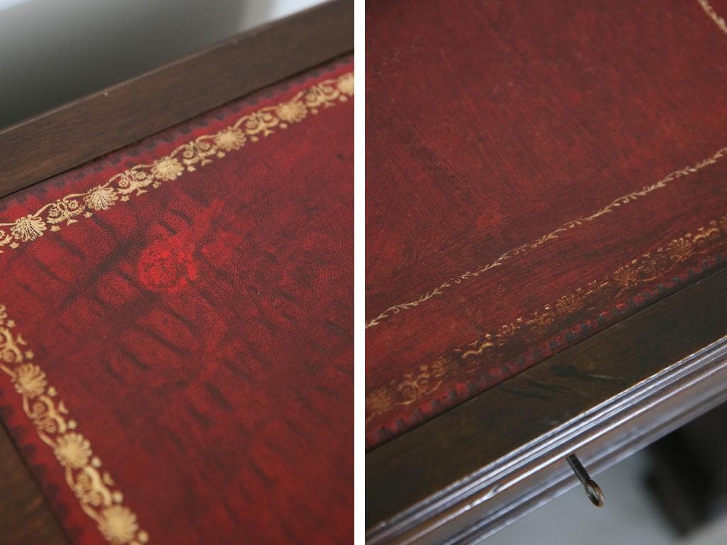 英国アンティーク木製両袖デスク/勉強机/テーブル/飾り棚/オフィス事務