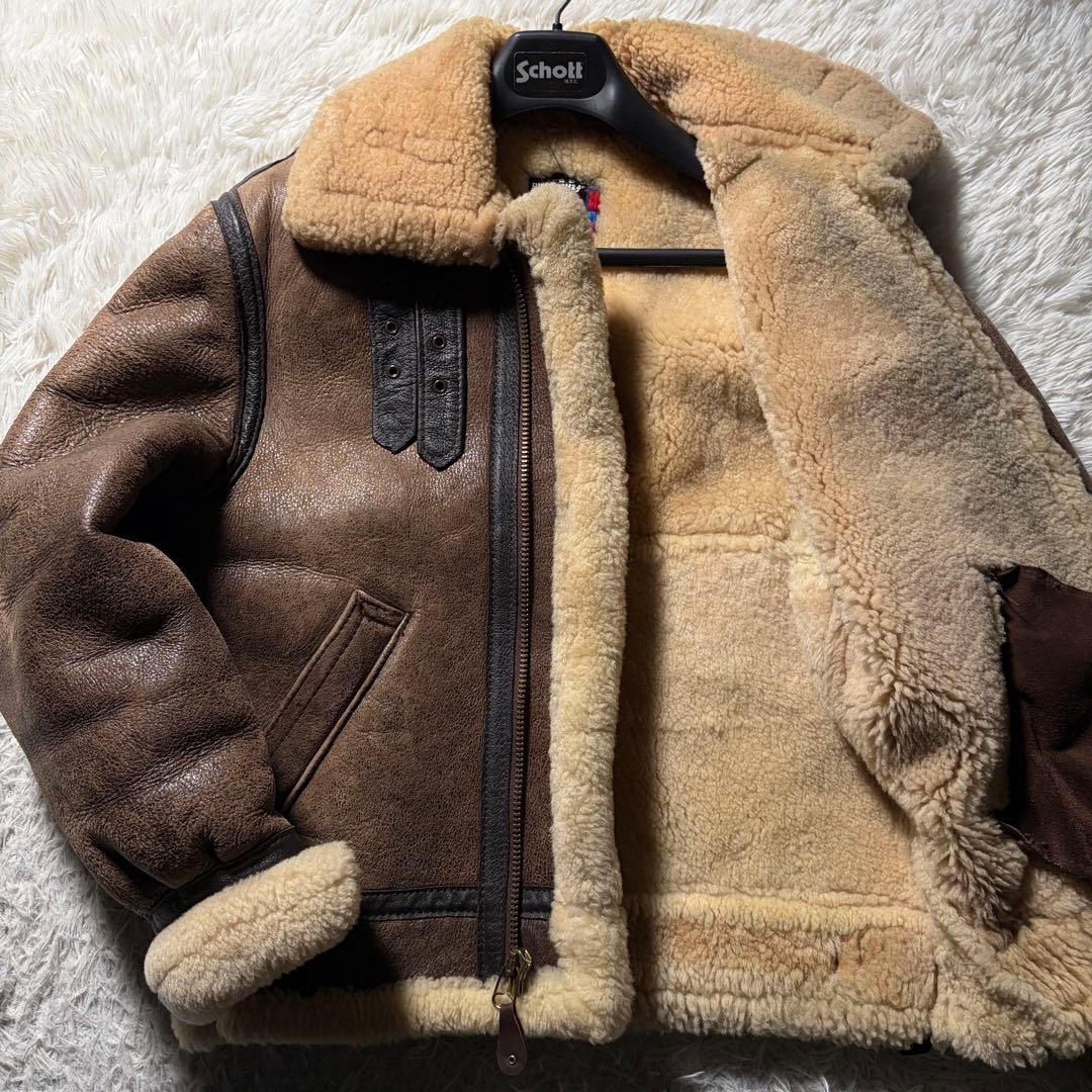 米国製■schott フライトジャケット B-3 羊革　ムートン　ブラウン　38 USA Schott B-3 Mouton Leather Flight Jacket Brown Mens-ML – ataco