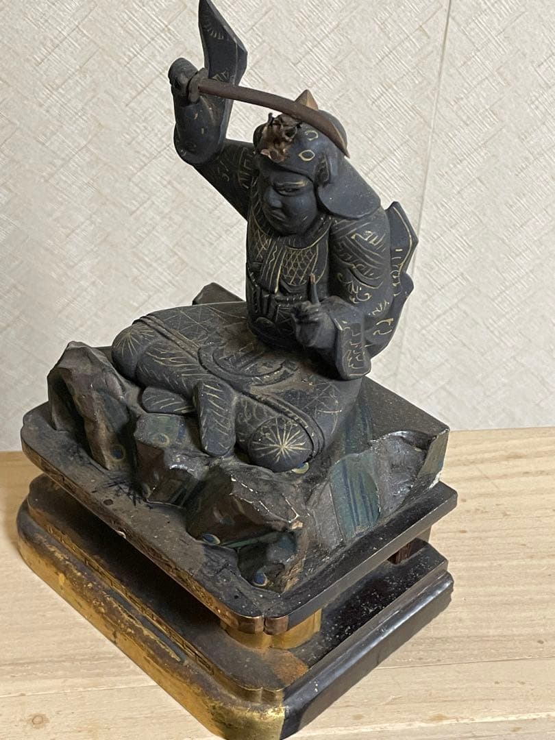 ☆極上時代彫り☆妙見菩薩/木彫/木造/金泥/玉眼/仏像/置物/武士/仏教