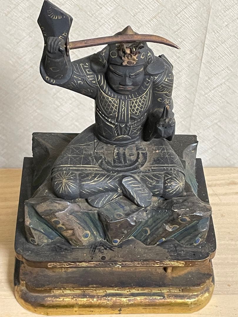 ☆極上時代彫り☆妙見菩薩/木彫/木造/金泥/玉眼/仏像/置物/武士/仏教