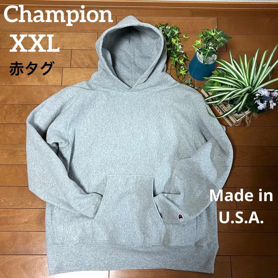 美品Championリバースウィーブプルオーバーパーカー赤タグ USA製 XXL