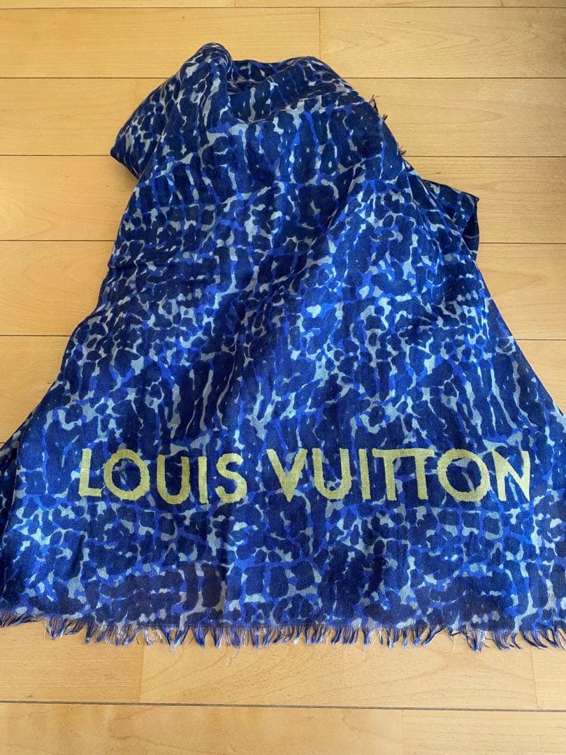 LOUIS VUITTON ネイビー ストールカシミアシルク大判