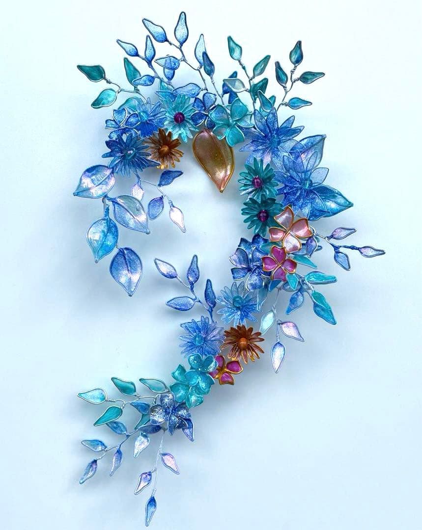 おまとめ 深海ブルーフラワーリース 雪上桜オーバルリース ディップアート