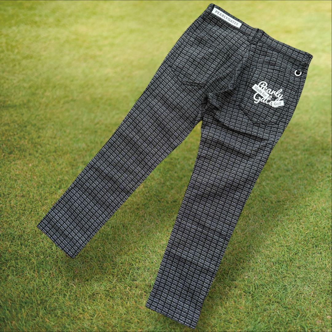 美品 パーリーゲイツ パンツ 総柄 黒 白 M〜L相当 コットン素材 4