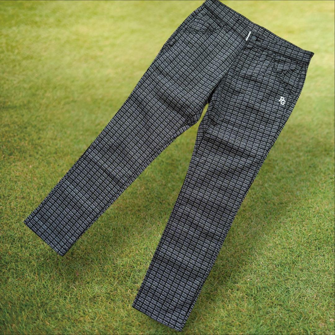 美品 パーリーゲイツ パンツ 総柄 黒 白 M〜L相当 コットン素材 4