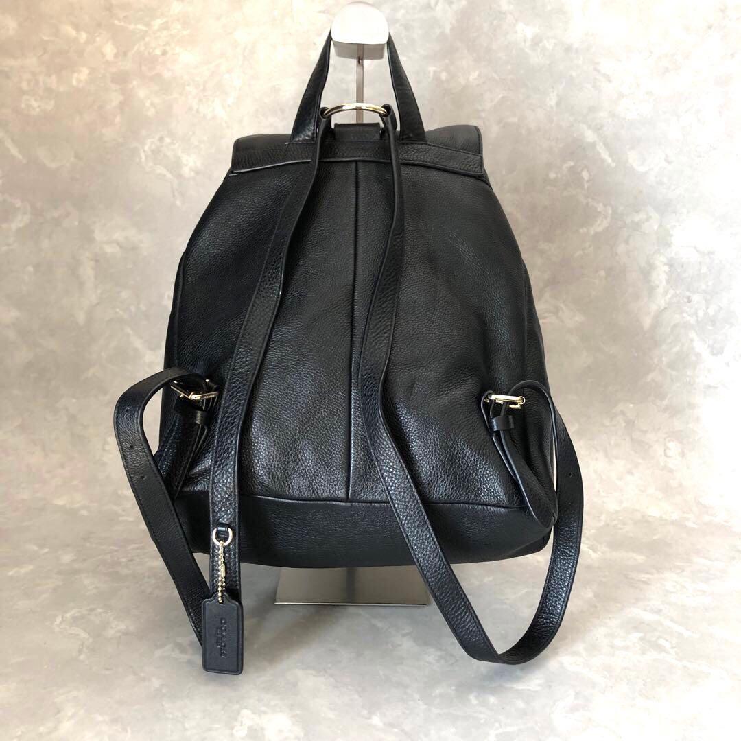 ☆極美品☆コーチ オールレザーリュック 黒 ゴールド フラップ