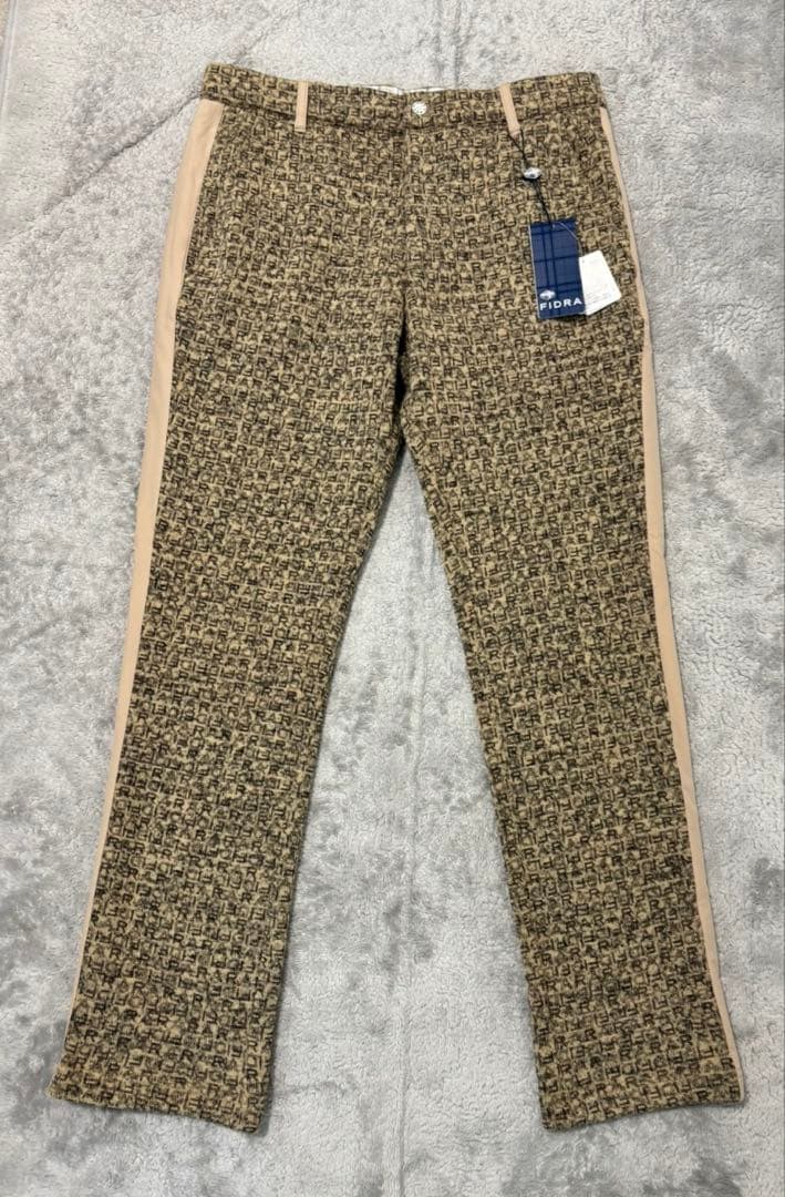 ★新品★ FIDRA ゴルフウェア メンズ 柄パンツ 裏起毛 防寒 ベージュ L men's 裏起毛トレーナー 裏起毛 防寒対策 L/LL/3L メンズゴルフウェア