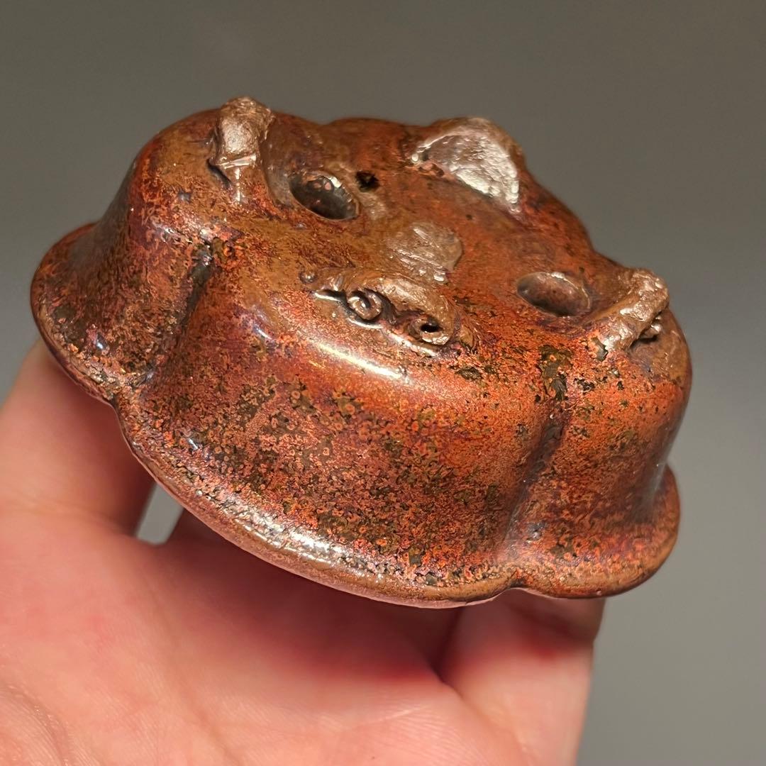 801.夢陶 赤鉄釉雲足木瓜 盆栽鉢 植木鉢 7.8*6.3*