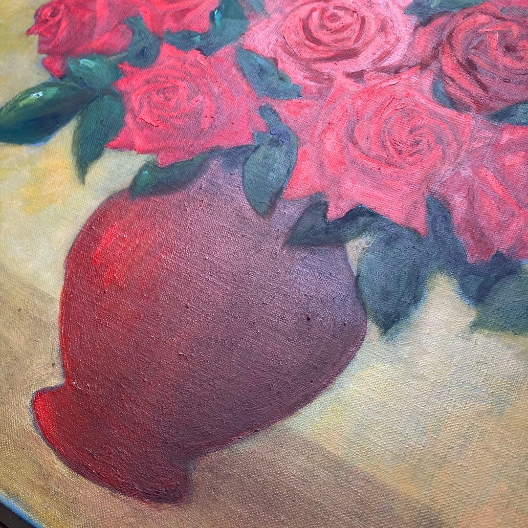 サイン￼ K.Sasaki 赤い薔薇の油彩画 F10号 額装済み 古画 - メルカリ