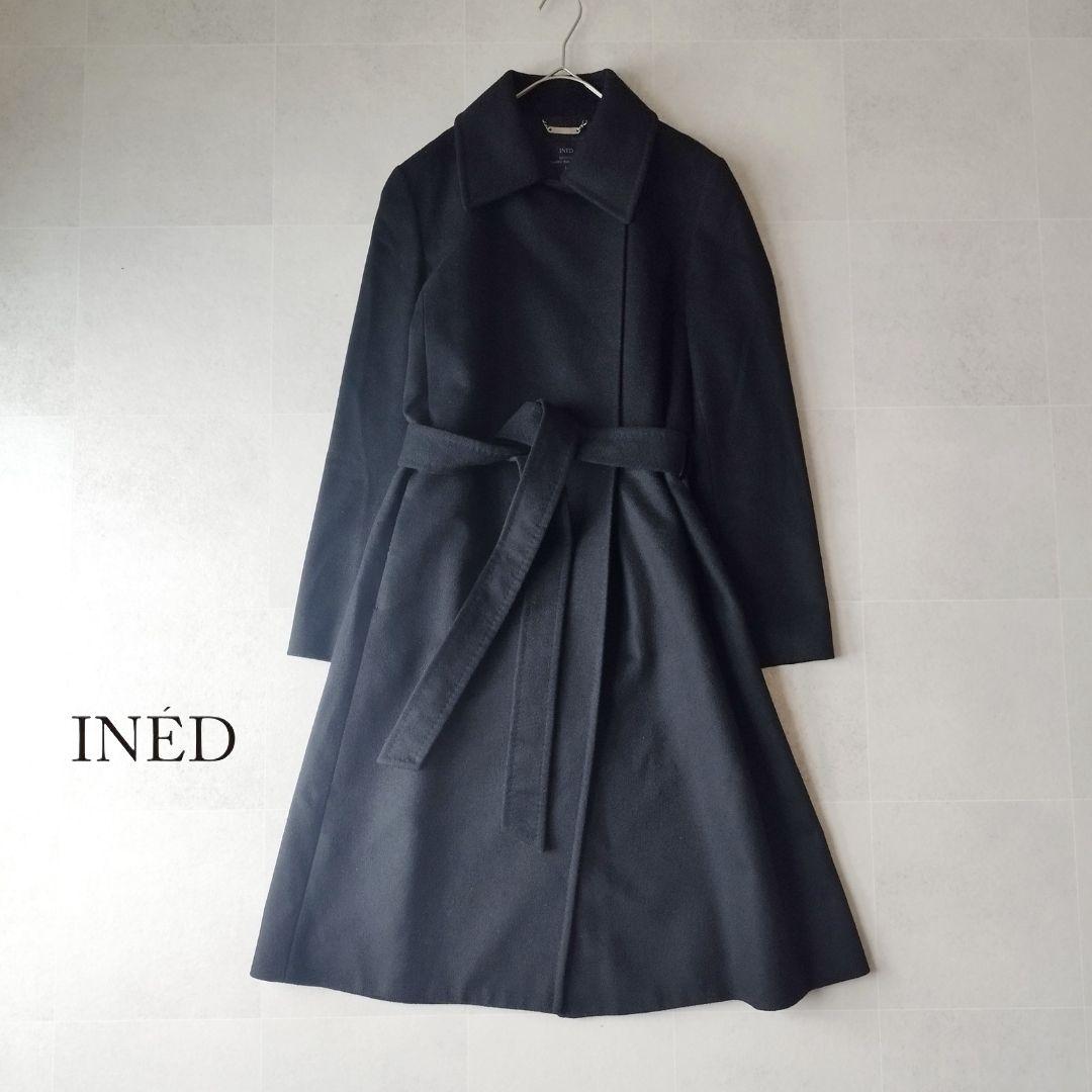 N’☆プロフ確認✨️　INED 11サイズ ウール ベルテッドコート 黒 セール】 《VERY12月号掲載》ベルテッドラップコート （その他アウター