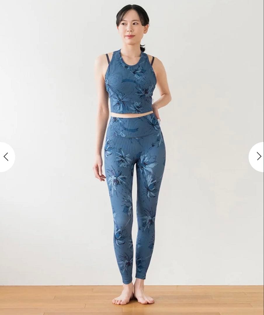 新品未使用】SUKALAリブBigフラワープリントレギンスL/スモークブルー