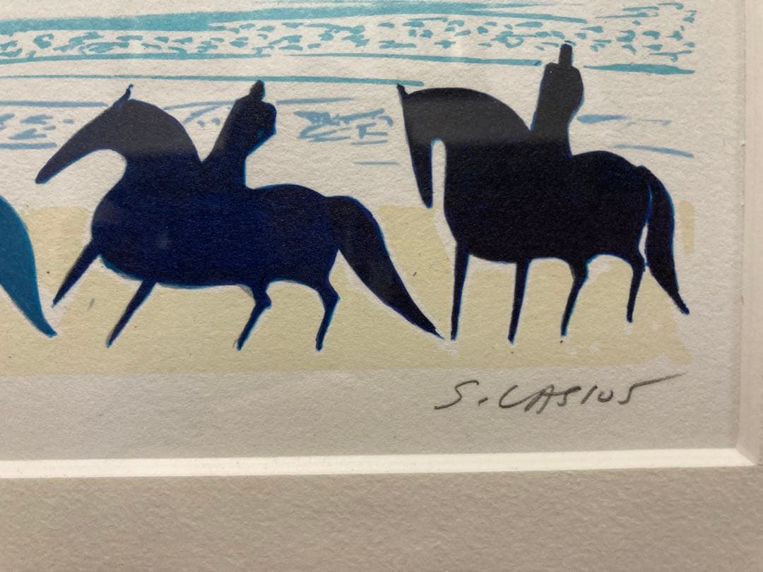 版画 リトグラフ ラシス 海辺の乗馬 直筆サイン有り 美品 希少枚数