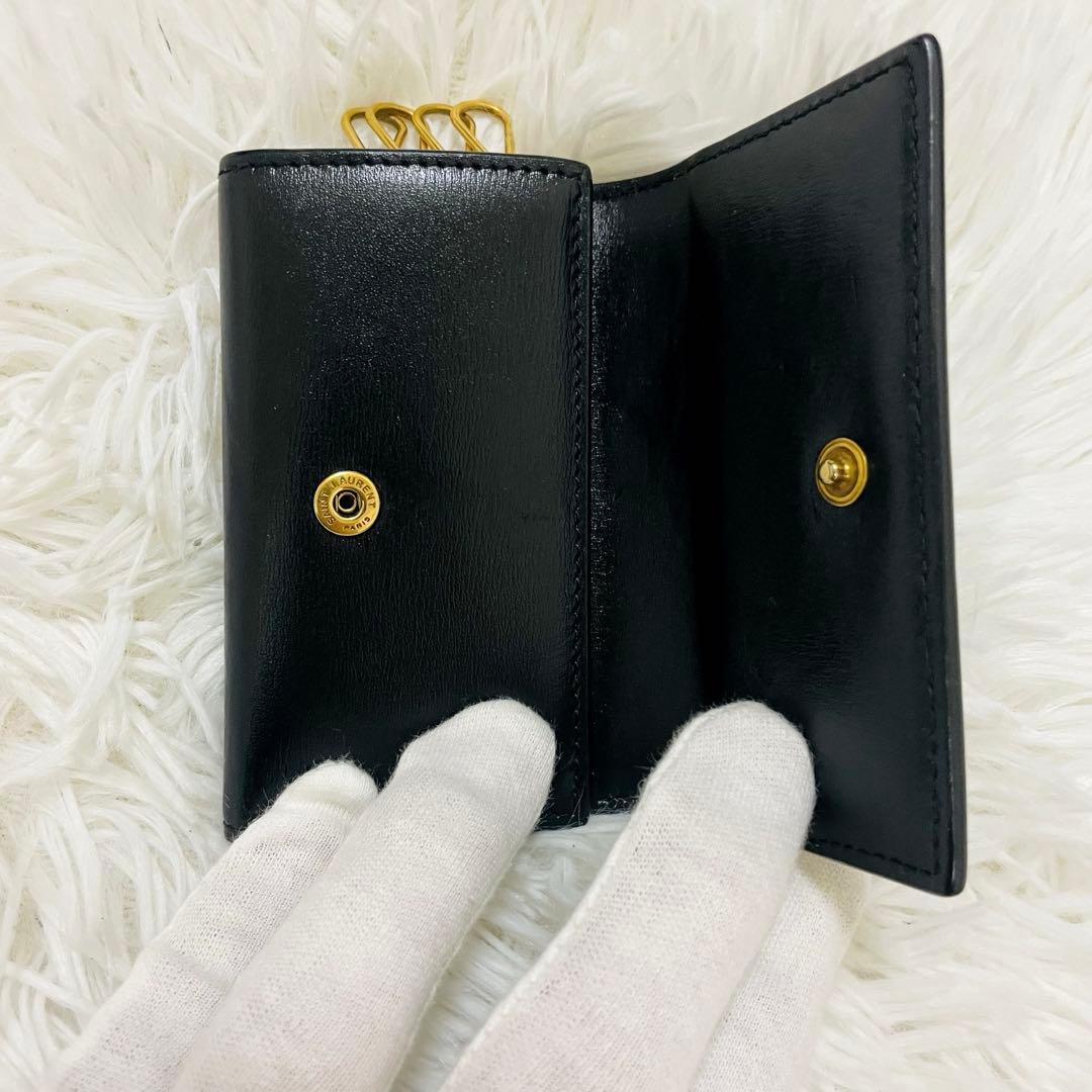 極美✨サンローラン キーケース 4連 カサンドラ レザー ロゴ金具 黒