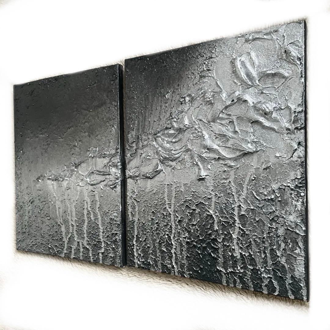 黒×シルバーの荒々しいストリート風テクスチャーアート 2枚組 F3 ORCA HANKIE CHROME SCRATCH - SILVER / CHROME (オルカ ハンキー