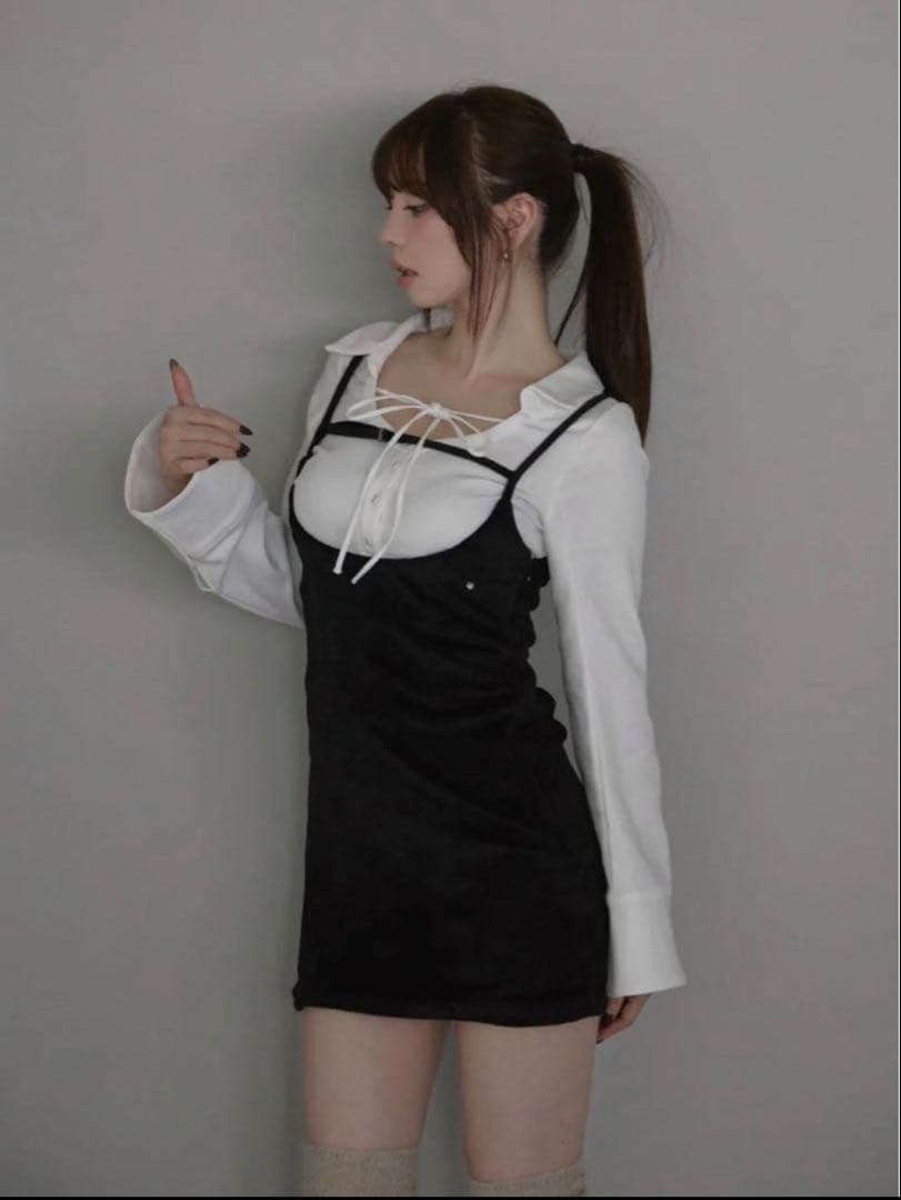 ワンピース andmary Betty velour mini dress black ANDMARY】Betty velour mini dress