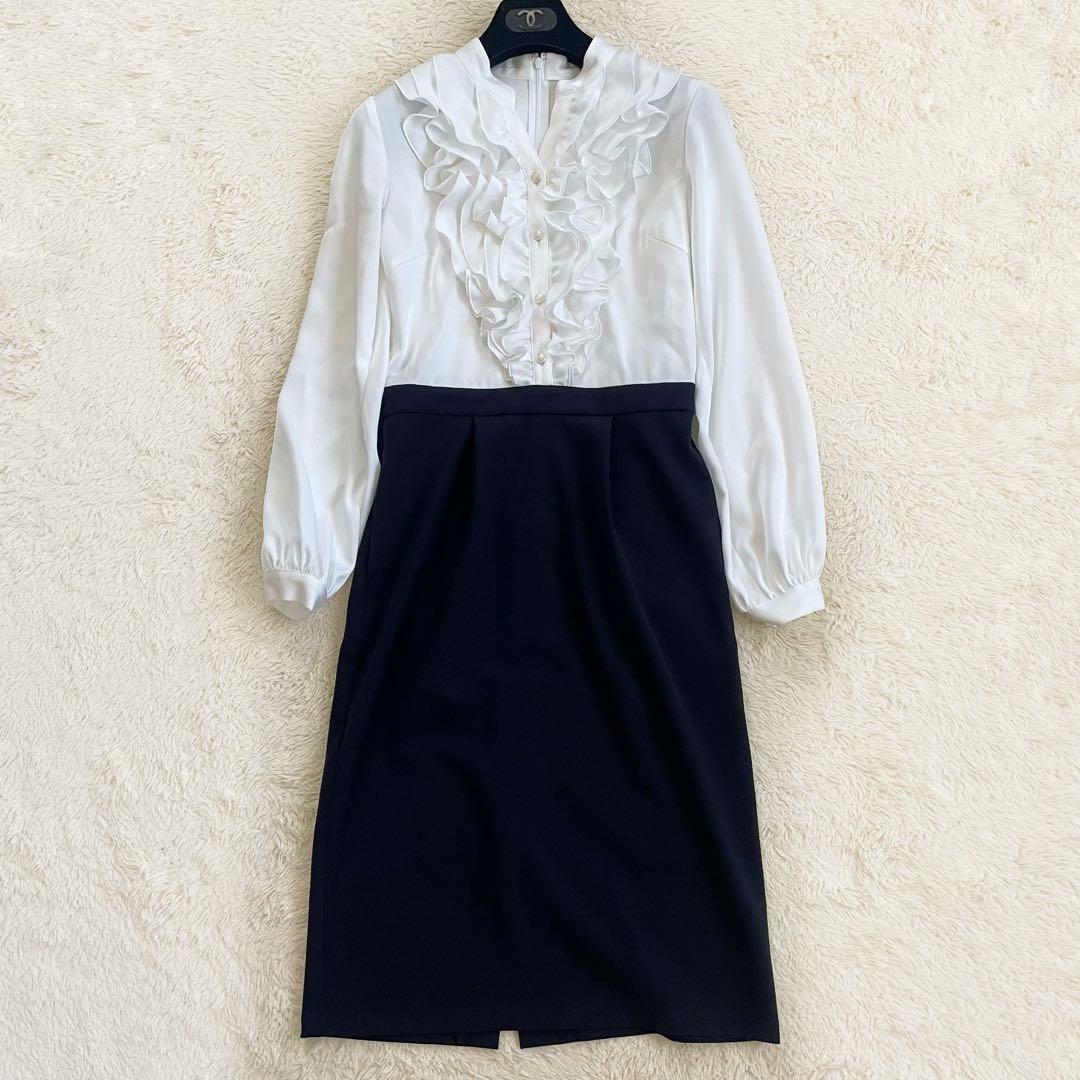 極美品 現行✨ケイミー 通年素材 サテンフリルワンピース ストレッチサテン