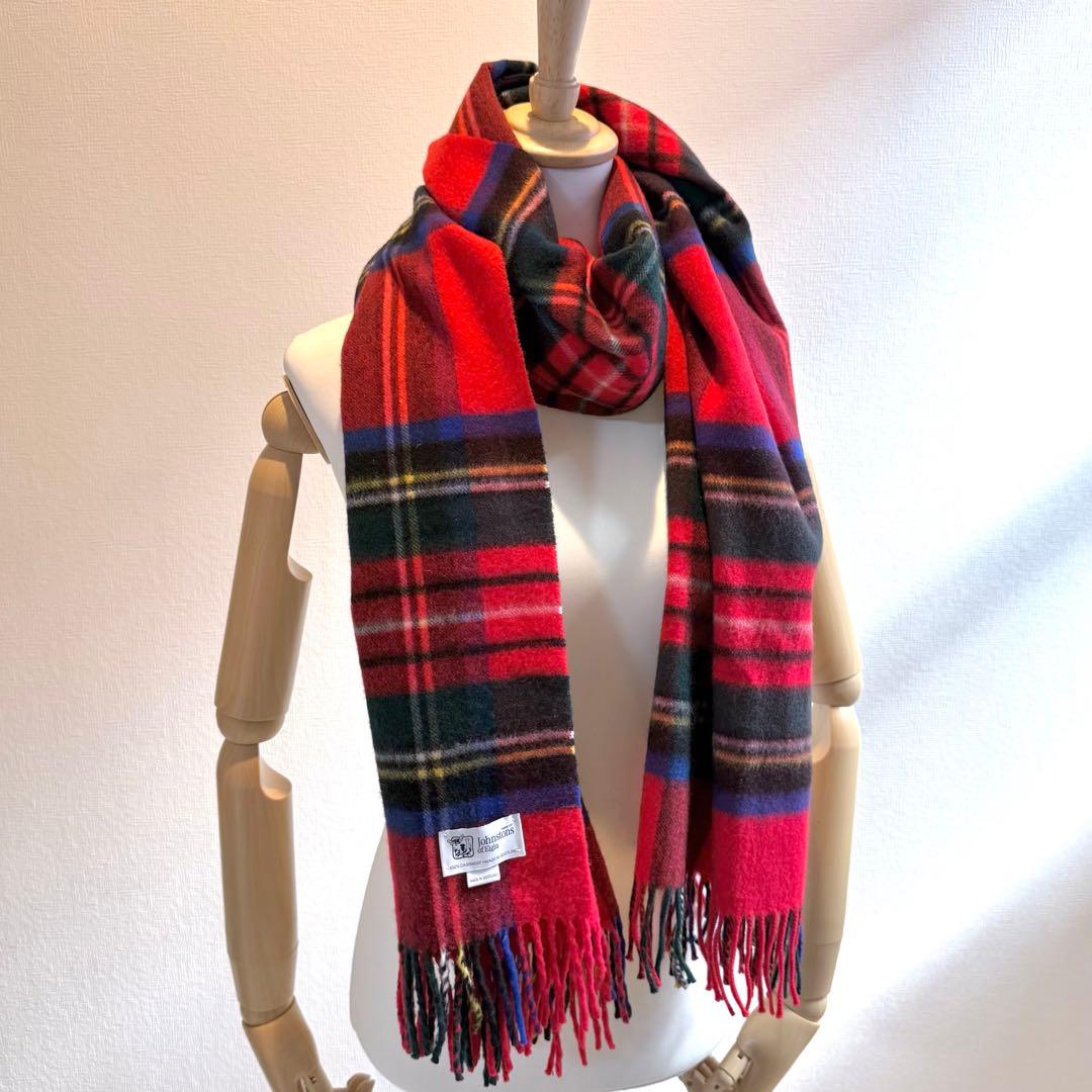 【極美品】Johnstons of Elgin カシミヤ　チェック　大判ストール セール】 Johnstons of Elgin カシミヤチェックストール （マフラー