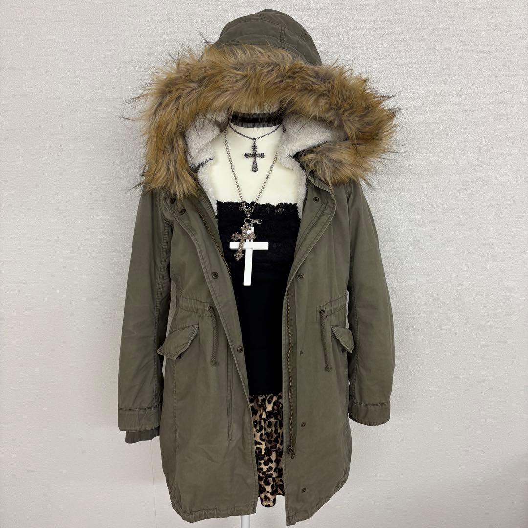 y2k 00s archive グランジフェアリー ファー付コート 森ガール y2k
