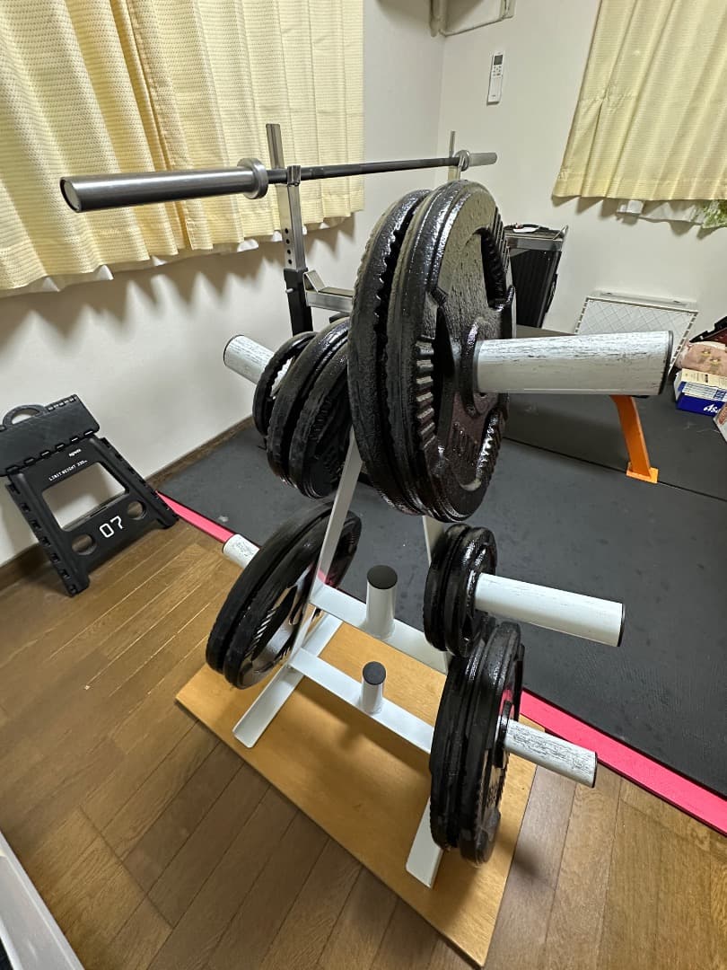 《引取》モリヤ製ベンチプレス台　 バーベル（オリシャ）・プレート・プレートラック