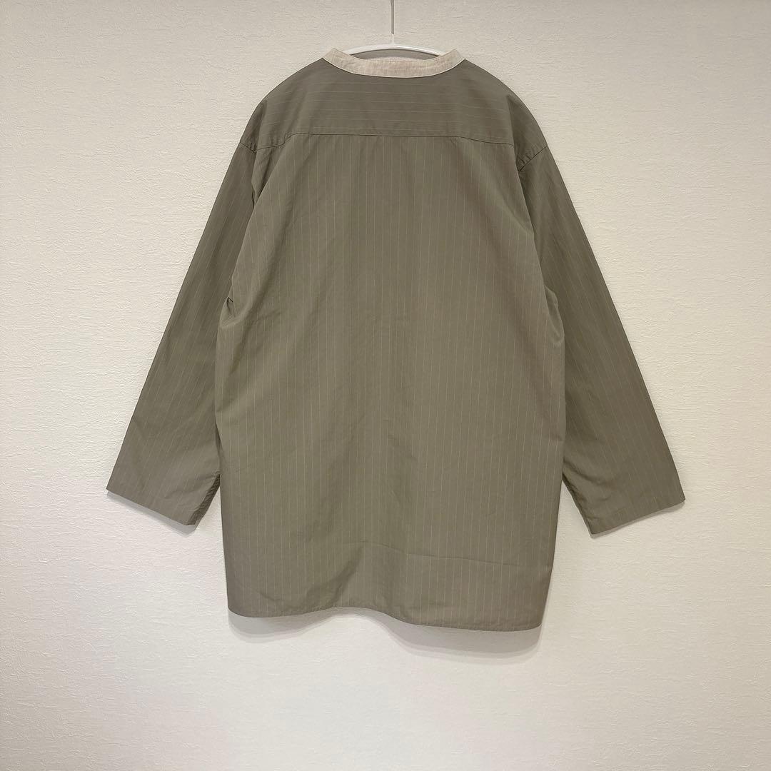 美品】ネストローブコンフェクト ストライプバンドカラーシャツ 綿麻