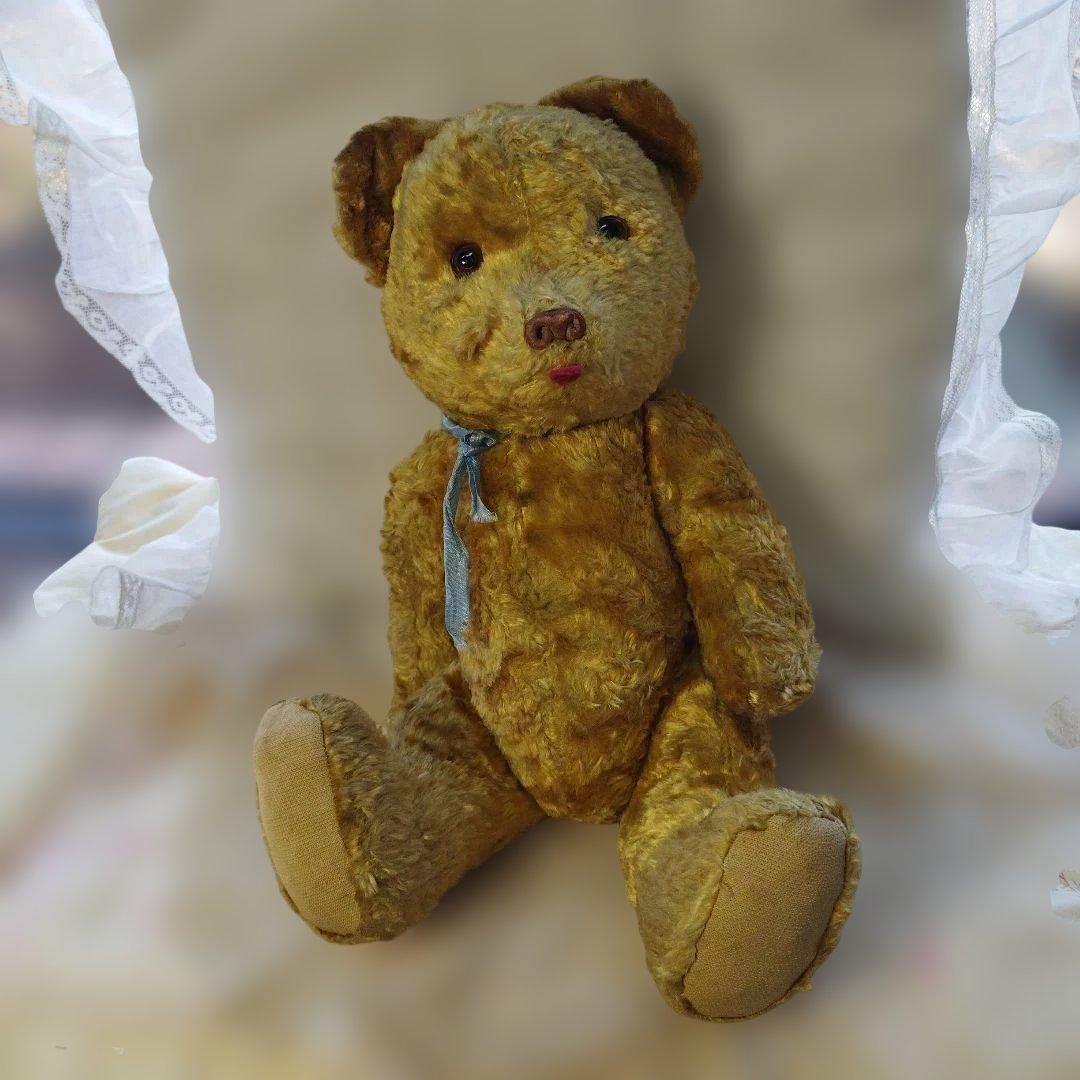 フランスアンティーク　 はちみつ色のテディベア France antique 30cm 蜂蜜色のテディベア グラスアイ 木毛 モヘア