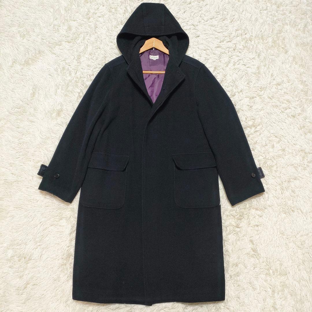 カシミヤ】 ポールスミス フーデッドコート ロングコート 裏地紫 黒