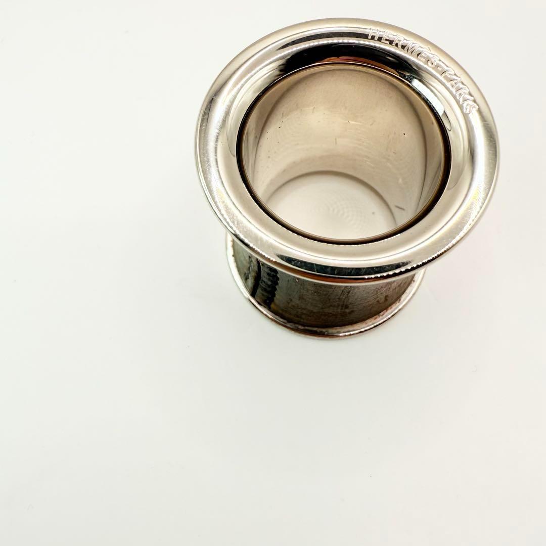 美品】HERMES エルメス スカーフリング 筒型シリンダー シルバー レザー