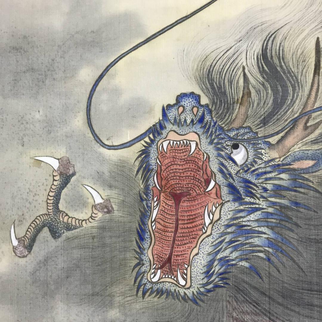 真作】白巌/富士越龍図/富士山図/龍図/山水図/掛軸/名家