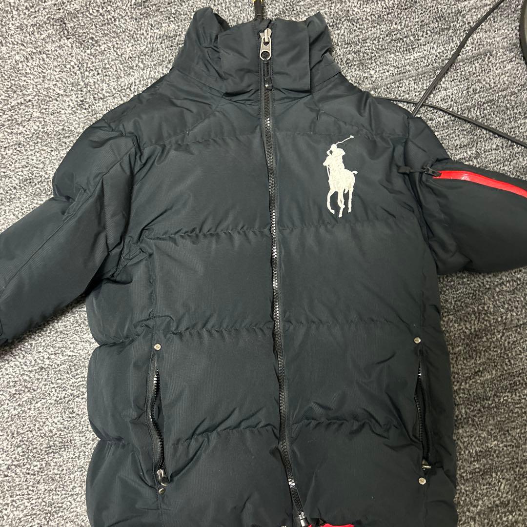 ポロ ロゴ刺繍 黒 ダウンジャケット POLO RALPH LAUREN（ポロ・ラルフローレン） フード着脱 ロゴ刺繍