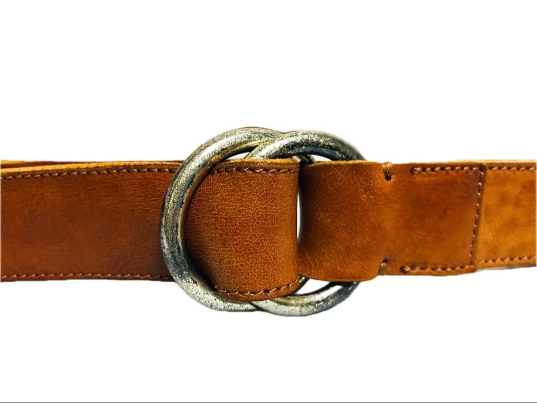 美品】アンドレアグレコ レザーベルト ダブルリングバックル ブラウン