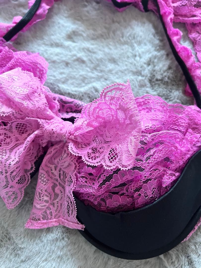 ❤︎MARS リボン 見せブラ チューブトップ 黒×ピンク❤︎マーズの通販