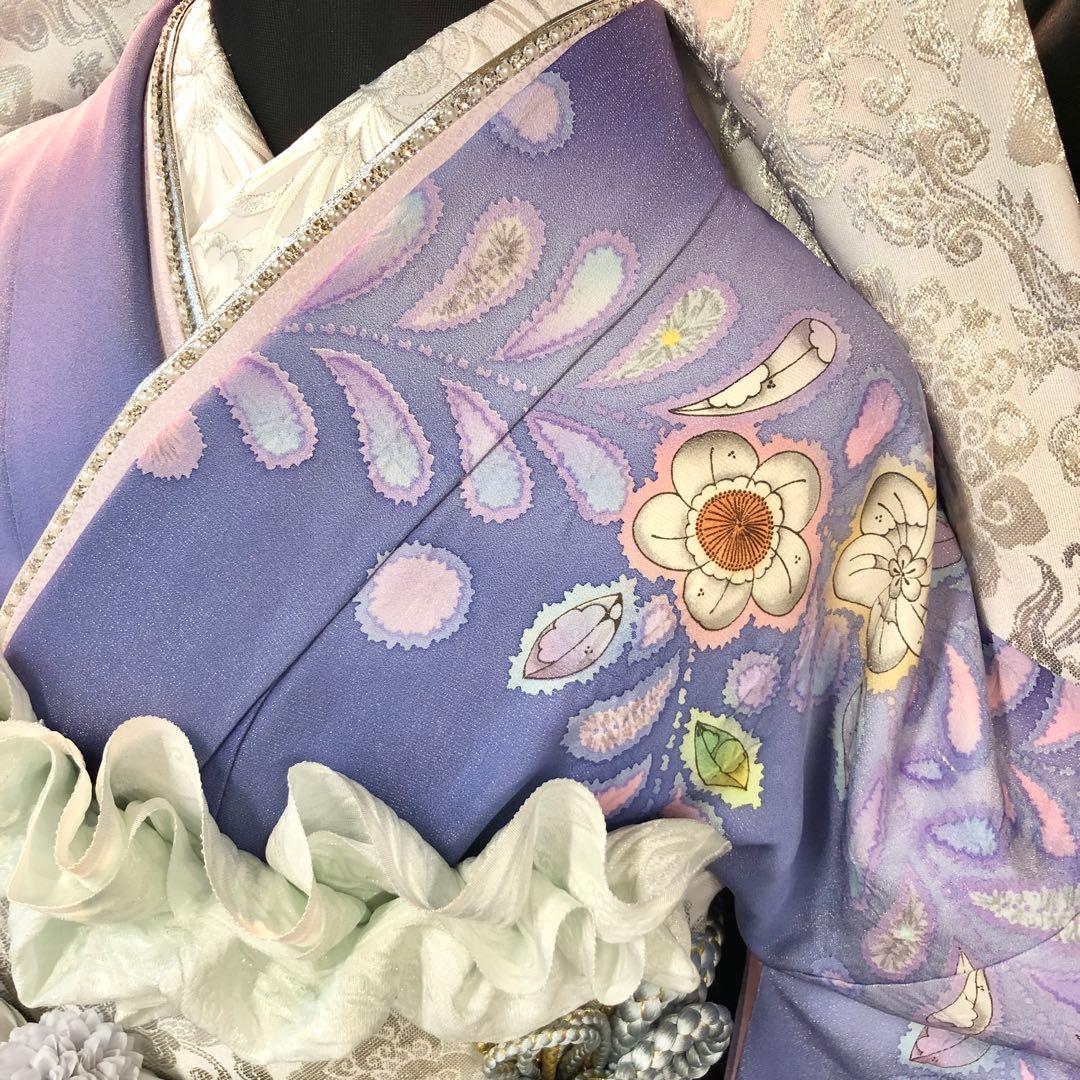 美品 辻ヶ花 銀通し 花絞り 暈し 逸品 振袖 フルセット 振り袖美品