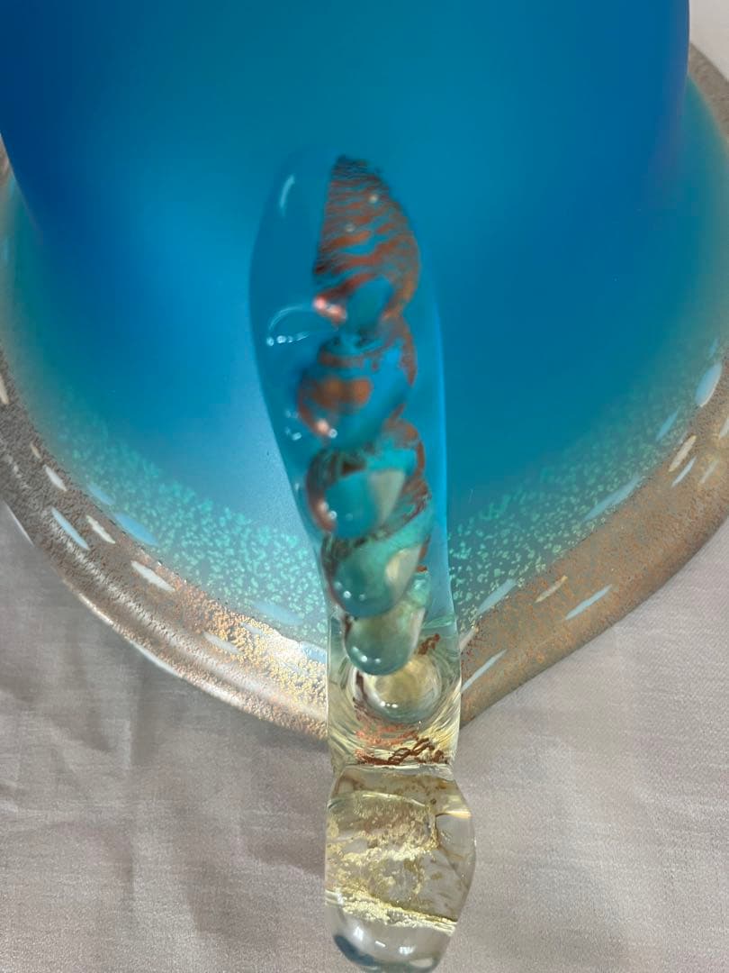 き*ば様 ガラス工芸 黒木国昭 金彩 オーシャンブルー 花器 鉢 器 硝子